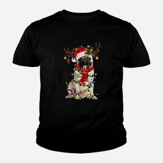 Funny Pug Dog Christmas Reindeer Christmas Lights Pajama Kid T-Shirt - Seseable