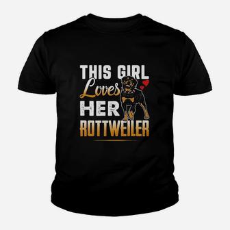 Funny Rottweiler This Girl Loves Her Rottweiler Dog Kid T-Shirt - Seseable