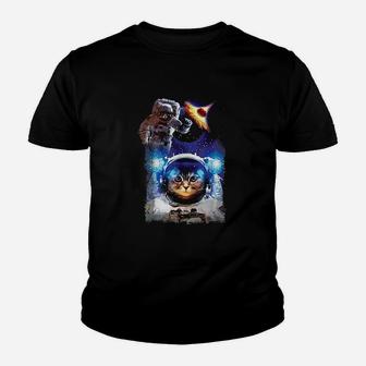 Funny Space Cat Astronaut Galaxy Kid T-Shirt - Seseable