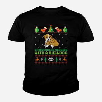 Funny Ugly Christmas Sweater English Bulldog Kid T-Shirt - Seseable