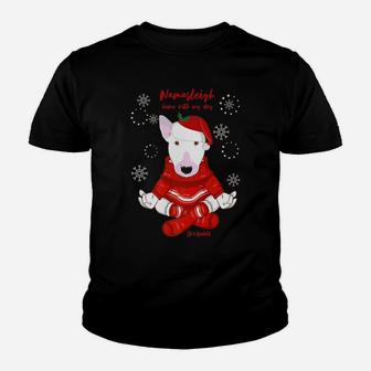Funny Yoga Christmas Dog Bull Terrier Lovers Kid T-Shirt - Seseable