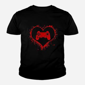 Gamer Heart Valentines Day Video Games Boys Kids Teens Gift Kid T-Shirt - Seseable