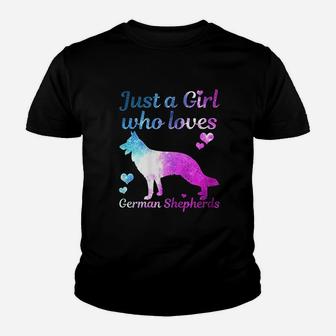 German Shepherd Dog Just A Girl Who Loves Dogs Funny Gift Kid T-Shirt - Seseable