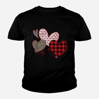 Girls Valentines Day Hearts Love Leopard Plaid Kid T-Shirt - Seseable