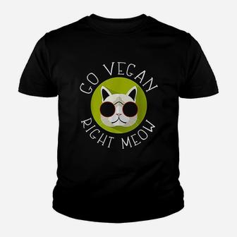 Go Vegan Right Meow Funny Cat Vegan Kid T-Shirt - Seseable