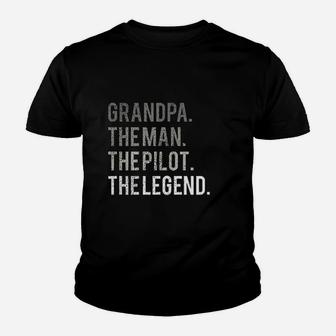 Grandpa The Man The Pilot The Legend Aviation Dad Gift Kid T-Shirt - Seseable