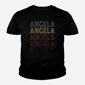 Graphic 365 First Name Angela Retro Pattern Vintage Style Kid T-Shirt - Seseable