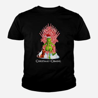 Grinch Christmas Is Coming Candy Cane Throne Christmas Kid T-Shirt - Seseable