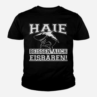 Haifisch Motiv Kinder Tshirt für Sportfans, Schwarzes Tee mit Spruch - Seseable