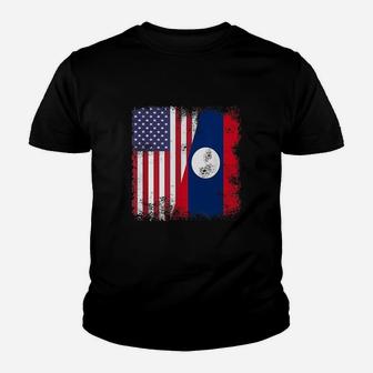 Half Lao Laotian Flag Kid T-Shirt - Seseable