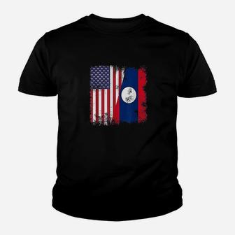 Half Lao Laotian Flag Vintage Laos Usa Gift Kid T-Shirt - Seseable