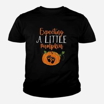 Halloween Mom To Be Expecting Little Pumpkin Kid T-Shirt - Seseable