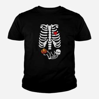 Halloween Umstands-Kinder Tshirt mit Lustigem Skelett, Rippen & Baby - Seseable