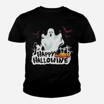 Happy Hallowine Funny Wine Lover Boo Halloween Kid T-Shirt - Seseable