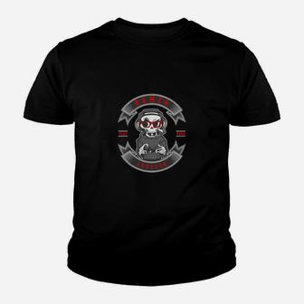Herren Kinder Tshirt Schwarz mit Bulldoggen-Pirat Grafik, Freibeuter Motiv Tee - Seseable