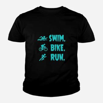 Herren Triathlon Kinder Tshirt Swim. Bike. Run. Motivation, Schwarz - Seseable