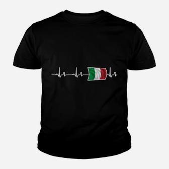 Herzfrequenz Kinder Tshirt mit Italienischer Flagge, Schwarzes Design - Seseable