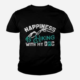 Hiking Gift For Dog Lovers Happiness Hiking With Dog Kid T-Shirt - Seseable