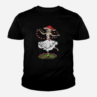 Hippie Mushroom Dancer Forest Fungi Nature Foraging Youth T-shirt - Seseable