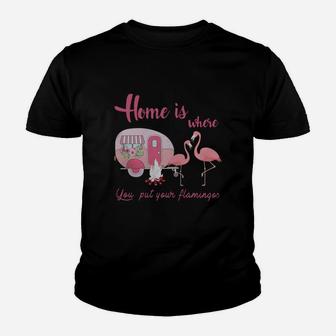 Home Is Where You Put Your Flamingos Raglan Kid T-Shirt - Seseable