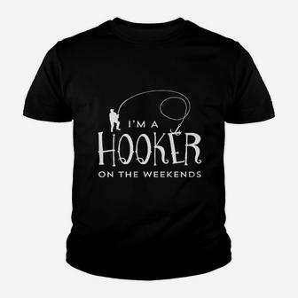 Hooker On The Weekend Funny Fisherman Gifts Fathers Day Fishing Kid T-Shirt - Seseable