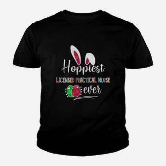 Hoppiest Licensed Practical Nurse Ever Bunny Ears Buffalo Plaid Easter Nursing Job Title Kid T-Shirt - Seseable