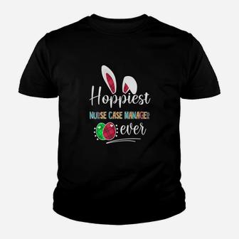 Hoppiest Nurse Case Manager Ever Bunny Ears Buffalo Plaid Easter Nursing Job Title Kid T-Shirt - Seseable