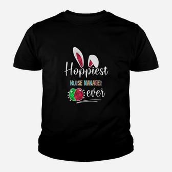 Hoppiest Nurse Manager Ever Bunny Ears Buffalo Plaid Easter Nursing Job Title Kid T-Shirt - Seseable