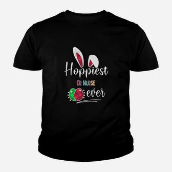 Hoppiest Or Nurse Ever Bunny Ears Buffalo Plaid Easter Nursing Job Title Kid T-Shirt - Seseable