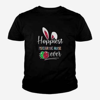 Hoppiest Psychiatric Nurse Ever Bunny Ears Buffalo Plaid Easter Nursing Job Title Kid T-Shirt - Seseable
