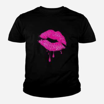 Hot Pink Lips Kiss 80s Retro Vintage Lipstick Party Kid T-Shirt - Seseable