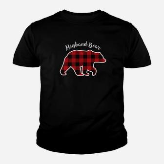 Husband Bear Men Red Plaid Christmas Pajama Family Gift Kid T-Shirt - Seseable