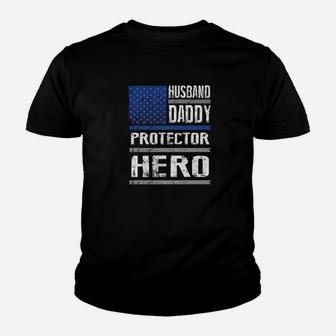 Husband Daddy Protector Hero For Police Officer Premium Kid T-Shirt - Seseable
