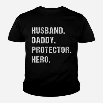 Husband Daddy Protector Hero Gift For Dad Fathers Day Kid T-Shirt - Seseable