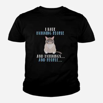 I Hate Morning People Mornings And People Funny Cat Youth T-shirt - Seseable