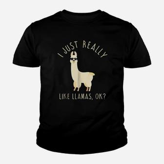 I Just Really Like Llamas Ok Funny Llama Alpaca Kid T-Shirt - Seseable