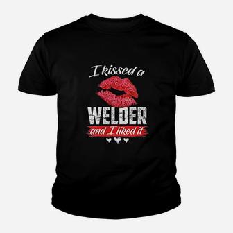 I Kissed A Welder And I Liked It Wife Couple Funny Gift Kid T-Shirt - Seseable
