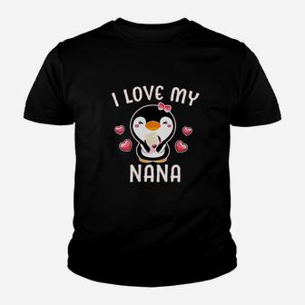 I Love My Nana With Cute Penguin And Hearts Youth T-shirt - Seseable