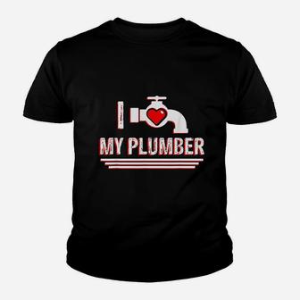 I Love My Plumber Valentines Day Plumbers Wife Kid T-Shirt - Seseable