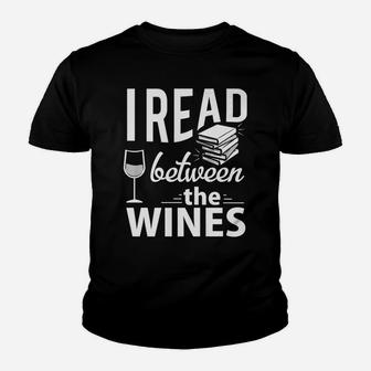 I Read Between The Wines Book Lover Wine Gift Kid T-Shirt - Seseable