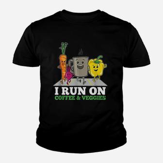 I Run On Coffee Veggies Vegan Runner Vegetarian Gift Vegan Kid T-Shirt - Seseable