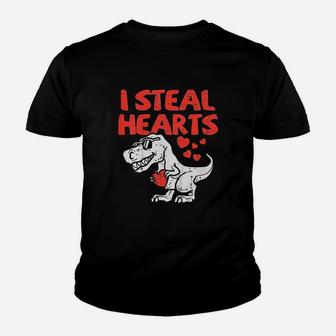 I Steal Hearts Trex Dino Cute Baby Boy Valentines Day Gift Kid T-Shirt - Seseable