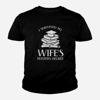 I Survived My Wife Masters Degree Graduation Book Lovers Kid T-Shirt - Seseable