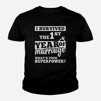 I Survived The 1st Of Marriage 1 Years Of Wedding Kid T-Shirt - Seseable