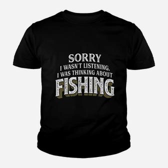 I Was Thinking About Fishing Funny Fishing Gift Kid T-Shirt - Seseable