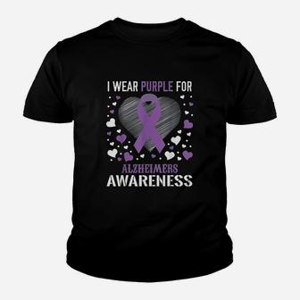 I Wear Alzheimers Awareness Support Ribbon Kid T-Shirt - Seseable