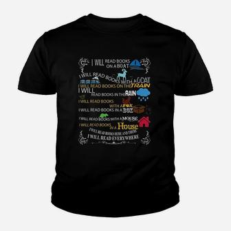 I Will Read Books On A Boat And Everywhere Reading Kid T-Shirt - Seseable