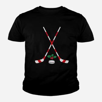 Ice Hockey Christmas Gift Candy Cane Kid T-Shirt - Seseable