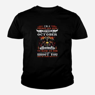 Im A Grumpy Old Man I Was Born In October Im Old Biker Kid T-Shirt - Seseable