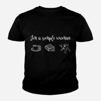 Im A Simple Woman Coffee Books Dogs Favorite Things Kid T-Shirt - Seseable